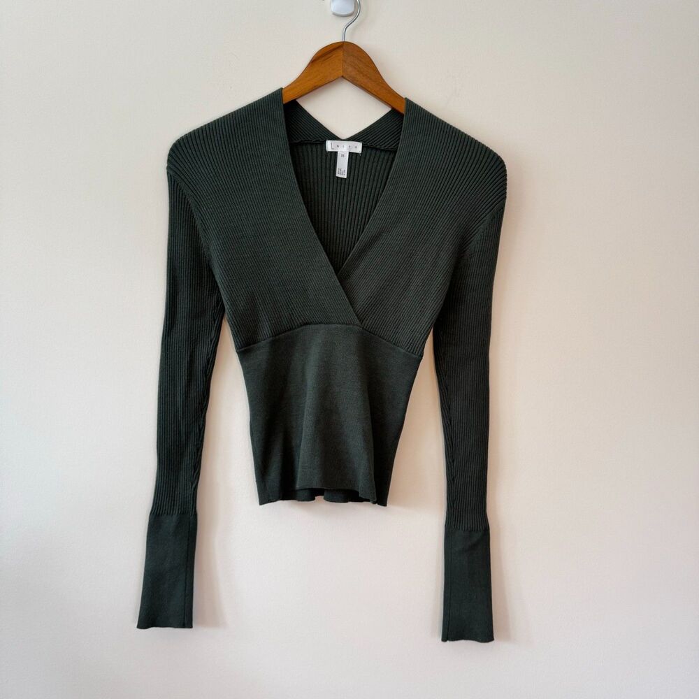 Leith Ribbed Olive Green V Neck Sweater